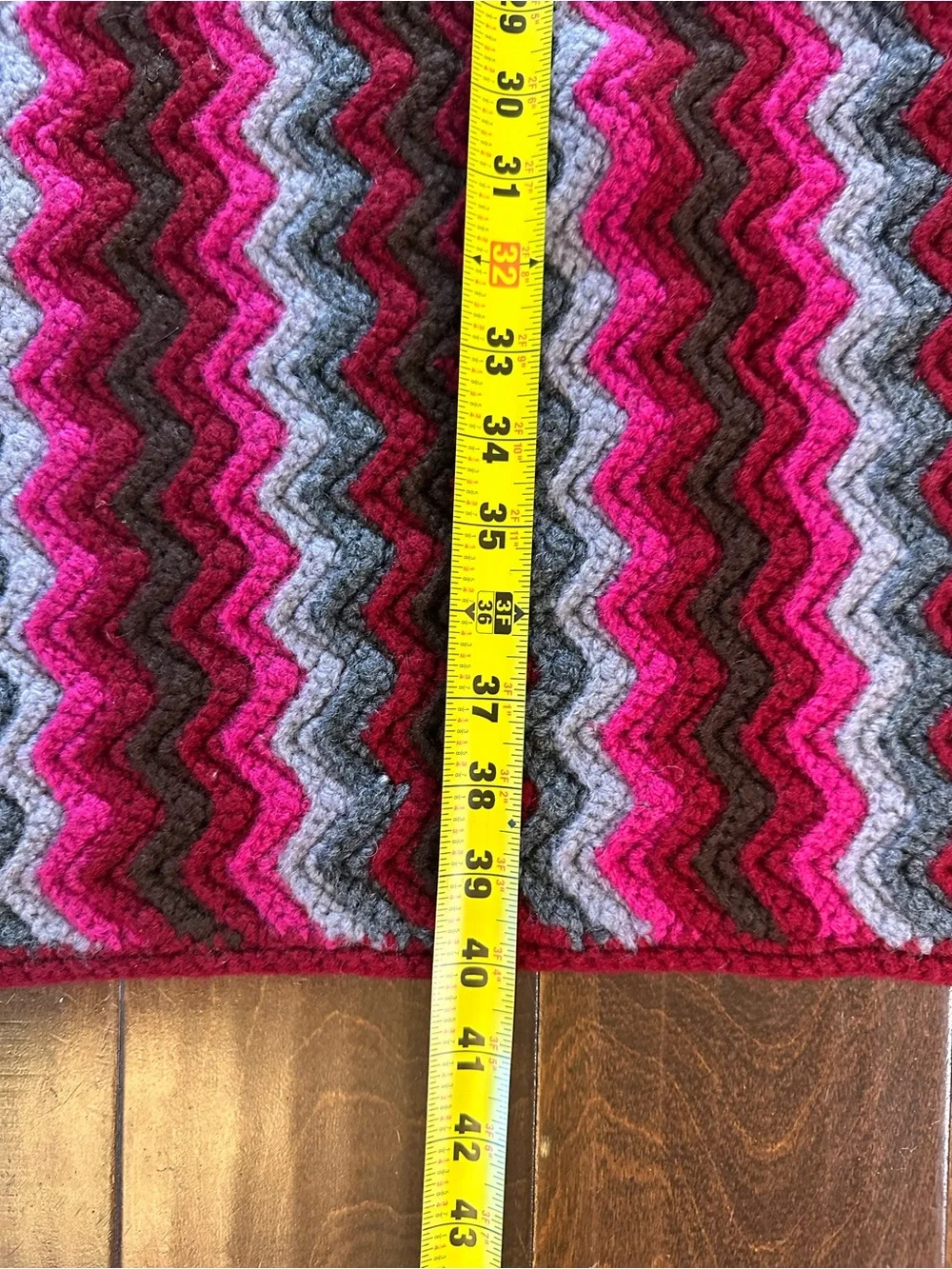 Chevron Knit Afghan Throw Blanket —Pink, Greys, Burgundy, & Brown